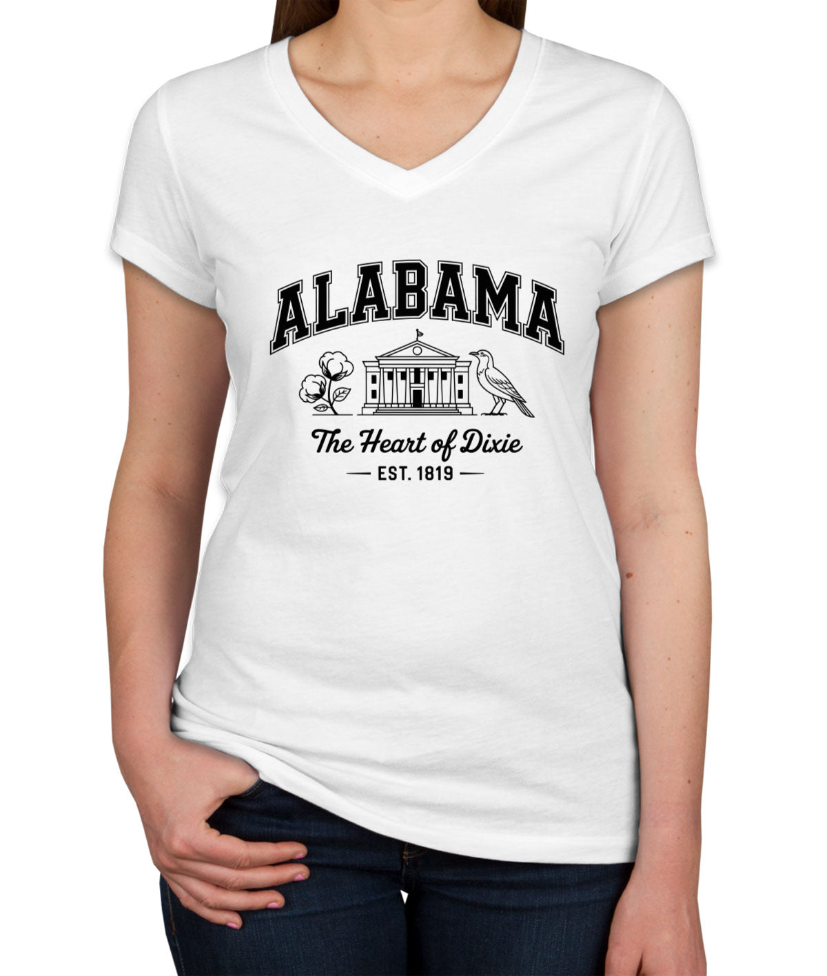 Alabama Cityscape Illustration The Heart Of Dixie Women's V Neck T-shirt