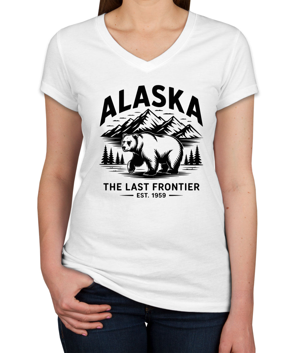 Alaska Cityscape Illustration The Last Frontier Women's V Neck T-shirt