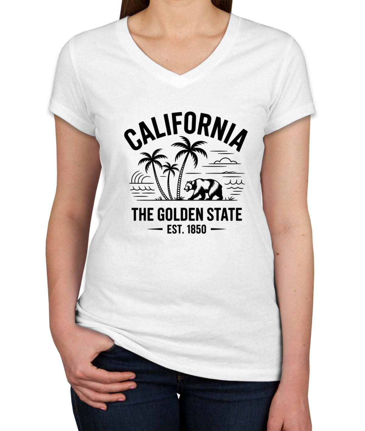 California Cityscape Illustration The Golden State Women's V Neck T-shirt