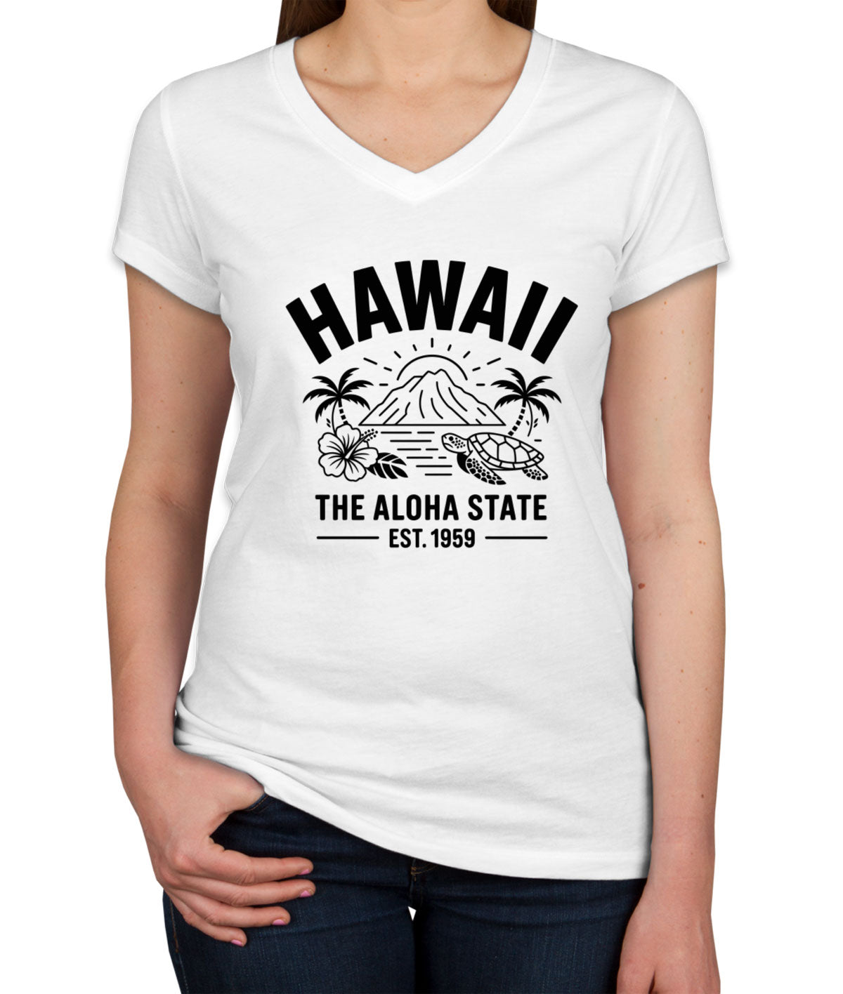 Hawaii Cityscape Illustration The Aloha State Women's V Neck T-shirt