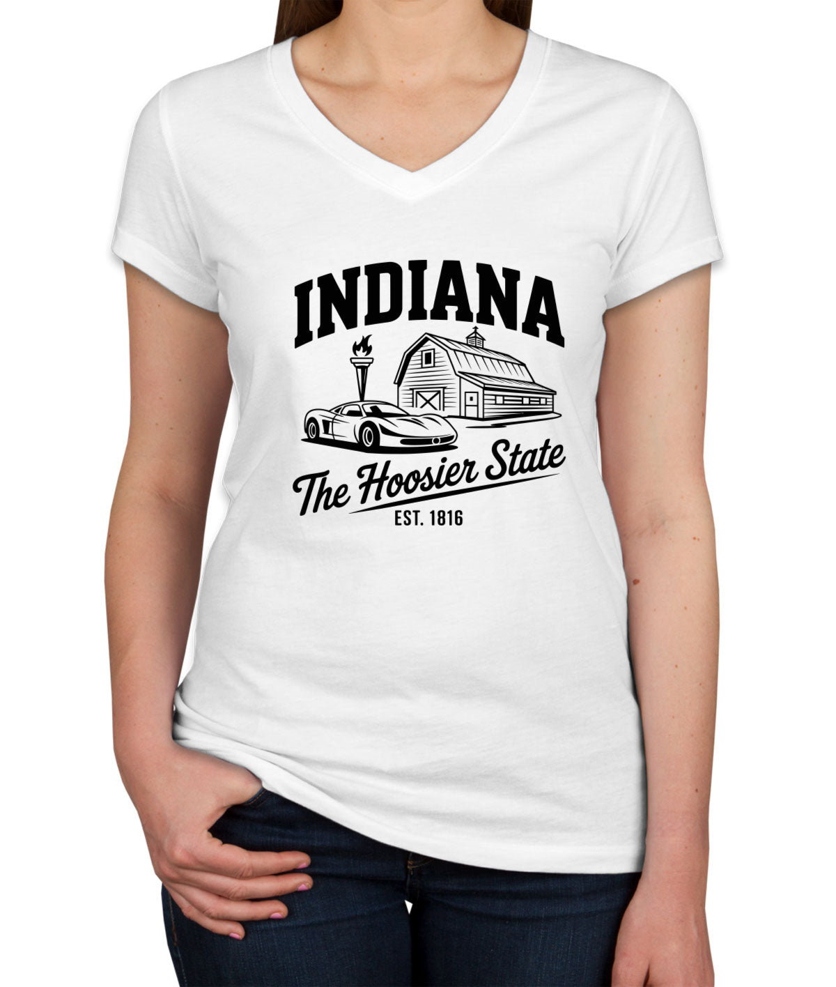 Indiana Cityscape Illustration The Hoosier State Women's V Neck T-shirt