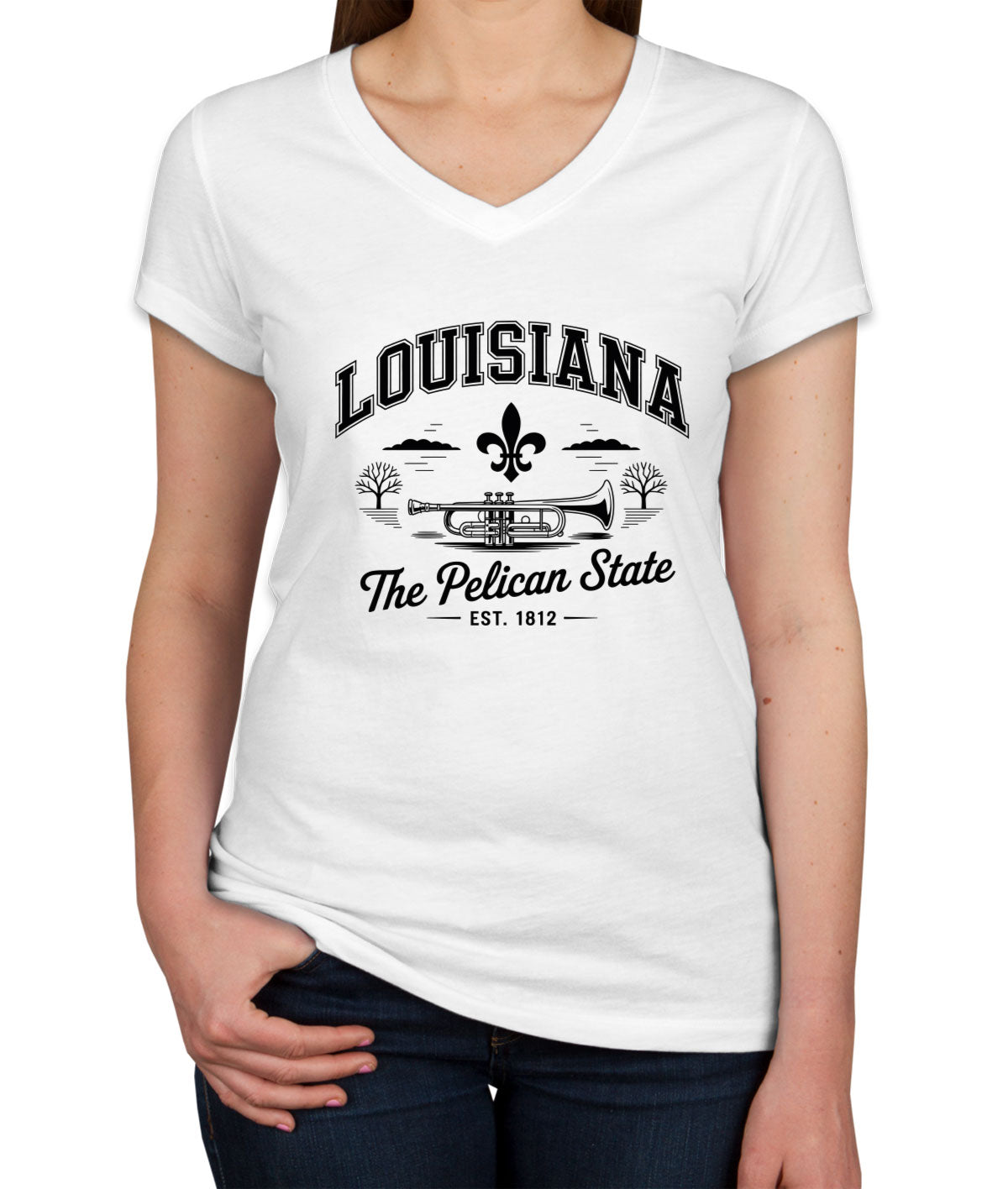 Louisiana Cityscape Illustration The Pelican State  Women's V Neck T-shirt