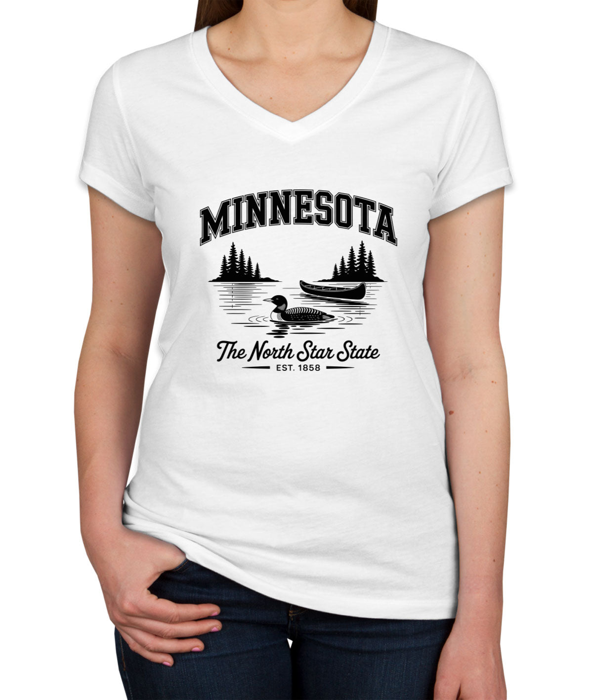 Minnesota Cityscape Illustration The North Star State  Women's V Neck T-shirt