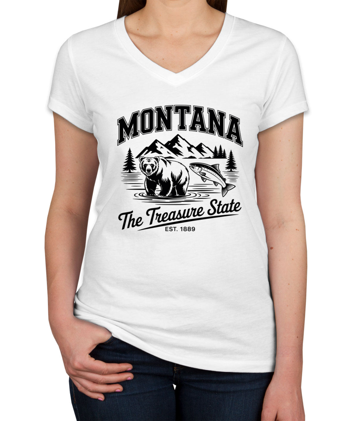 Montana Cityscape Illustration The Treasure State  Women's V Neck T-shirt