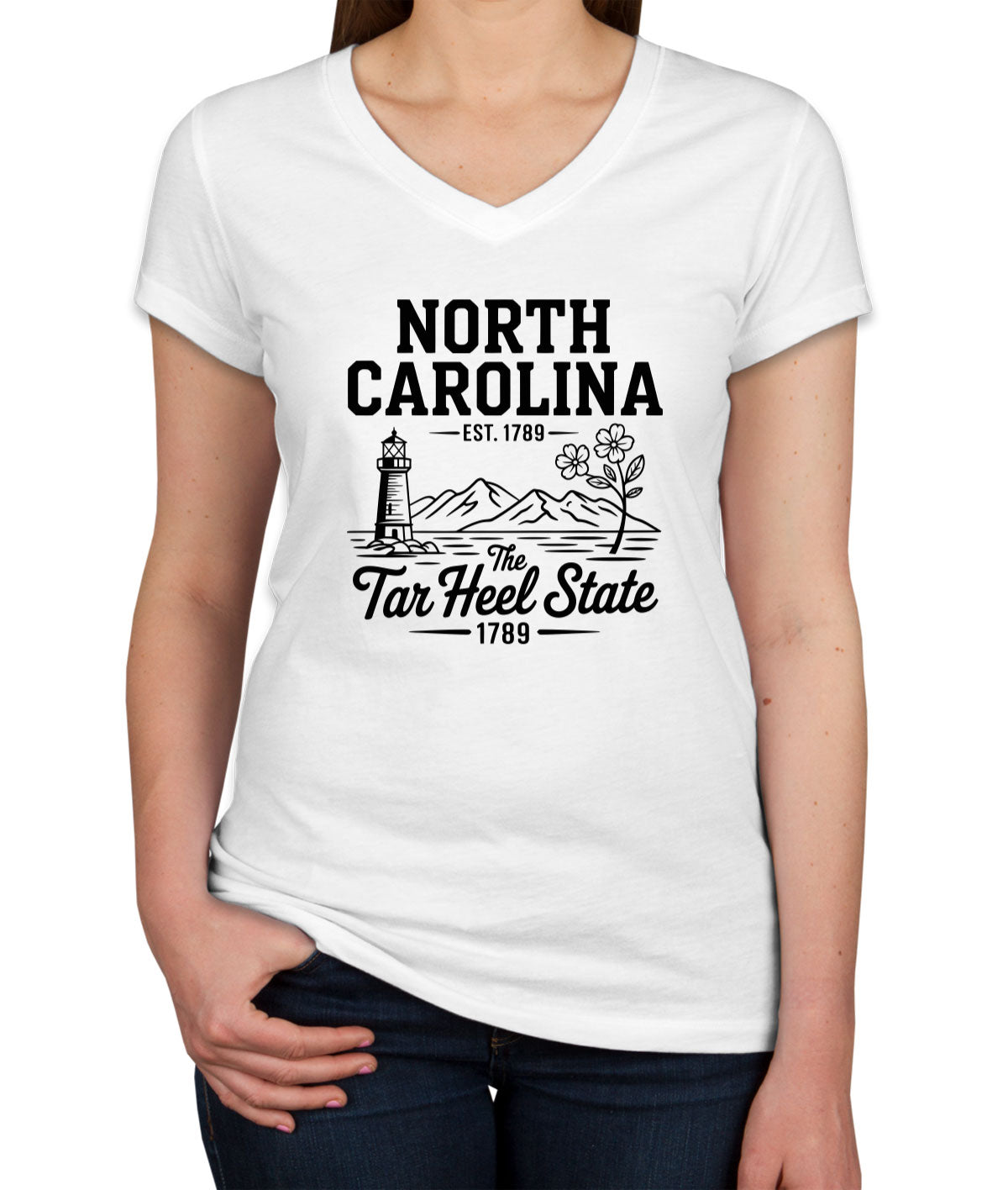 North Carolina Cityscape Illustration The Tar Heel State  Women's V Neck T-shirt