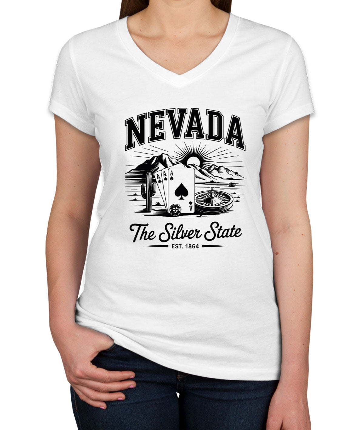 Nevada Cityscape Illustration The Silver State Women's V Neck T-shirt