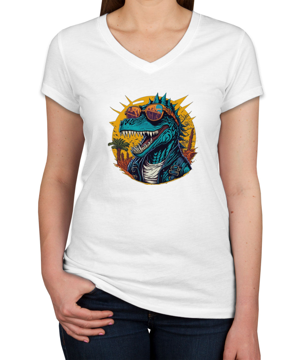 Cool Dinosaur Women's V Neck T-shirt