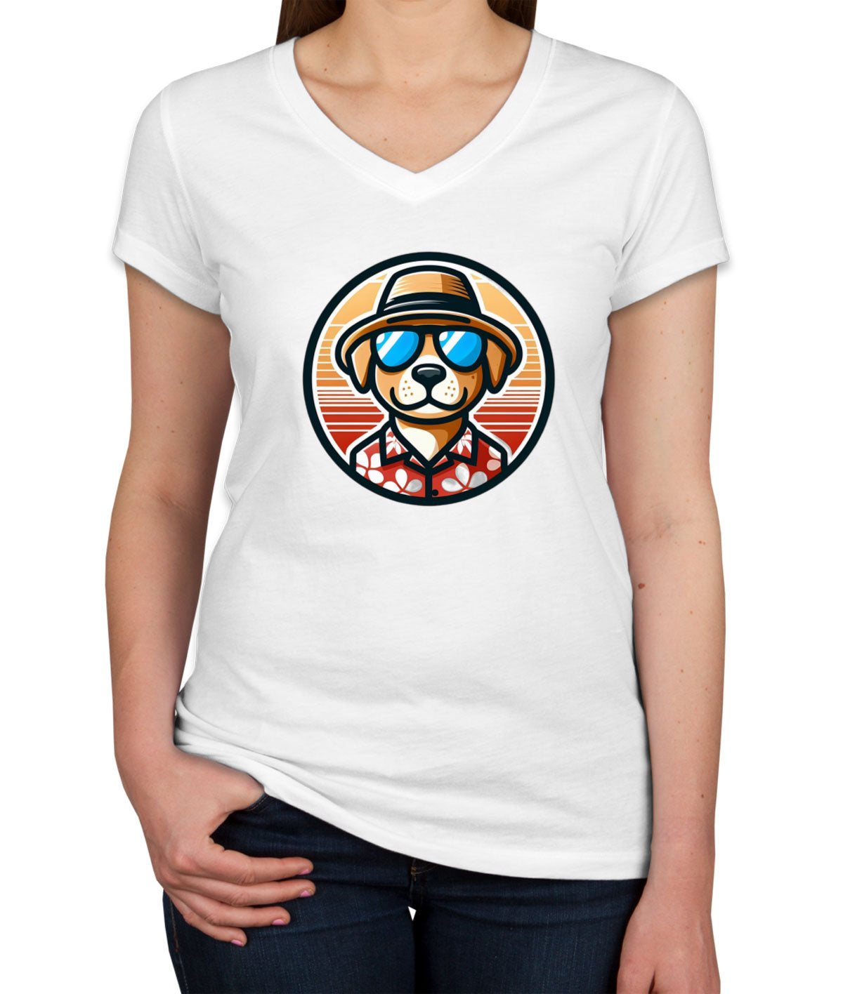 Cool Dog With Hat And Sunglasses Women's V Neck T-shirt