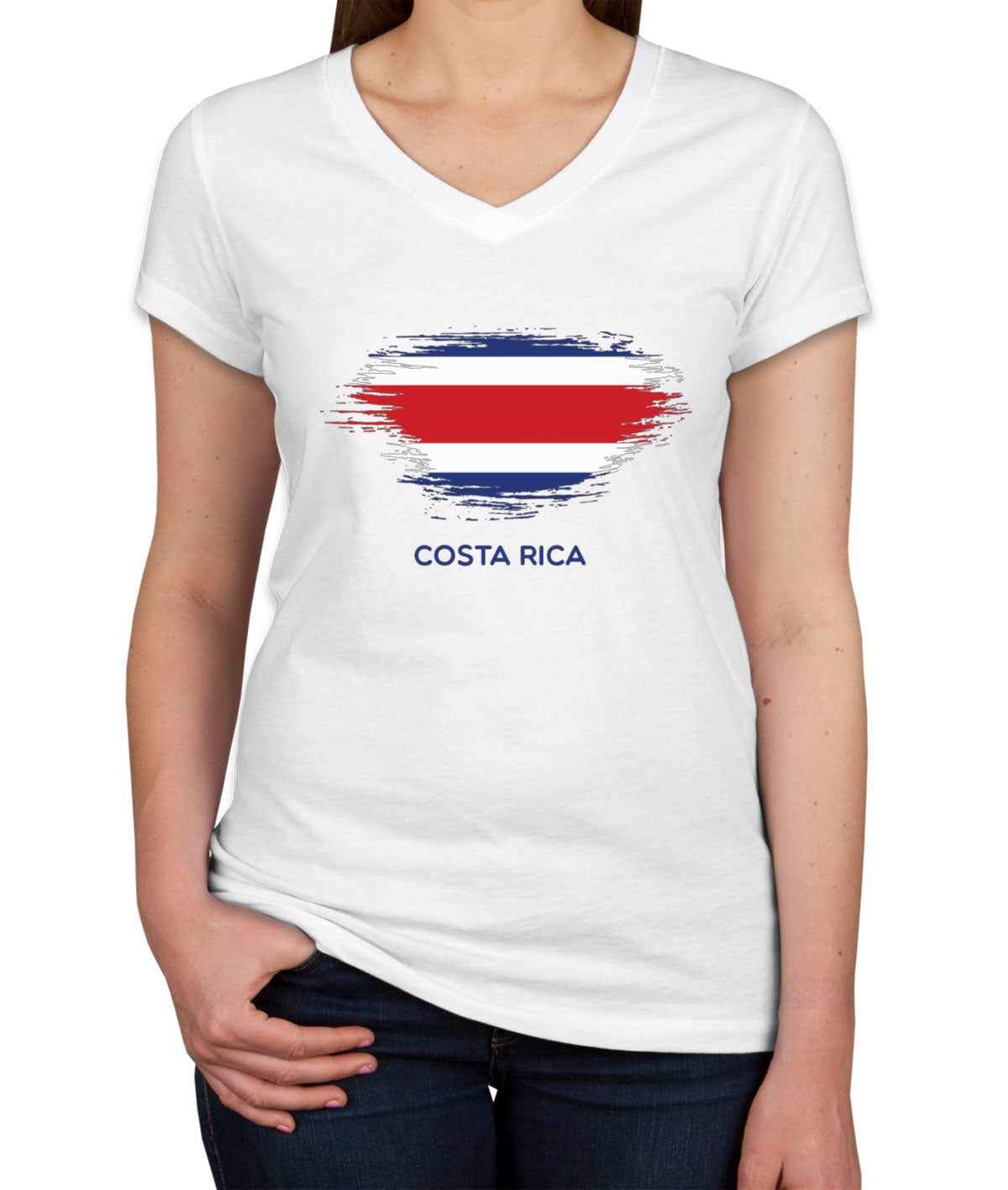 Costa Rica Flag Women's V Neck T-shirt