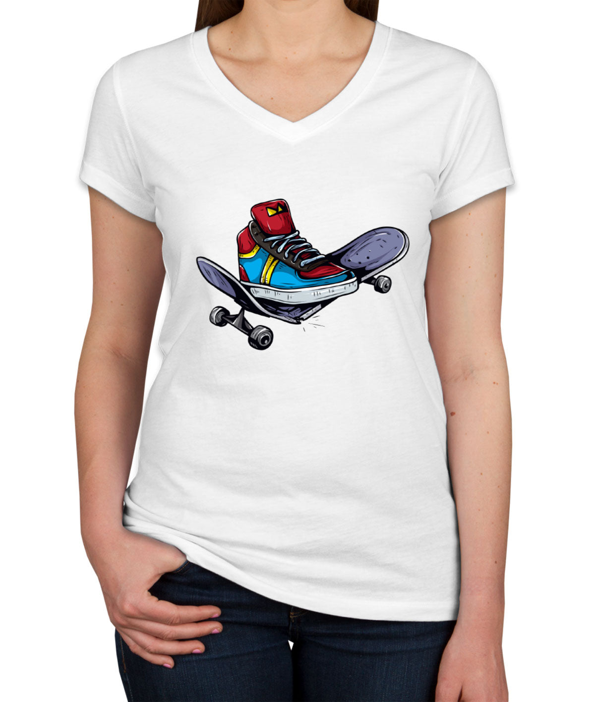 Sneaker Skateboard Women's V Neck T-shirt