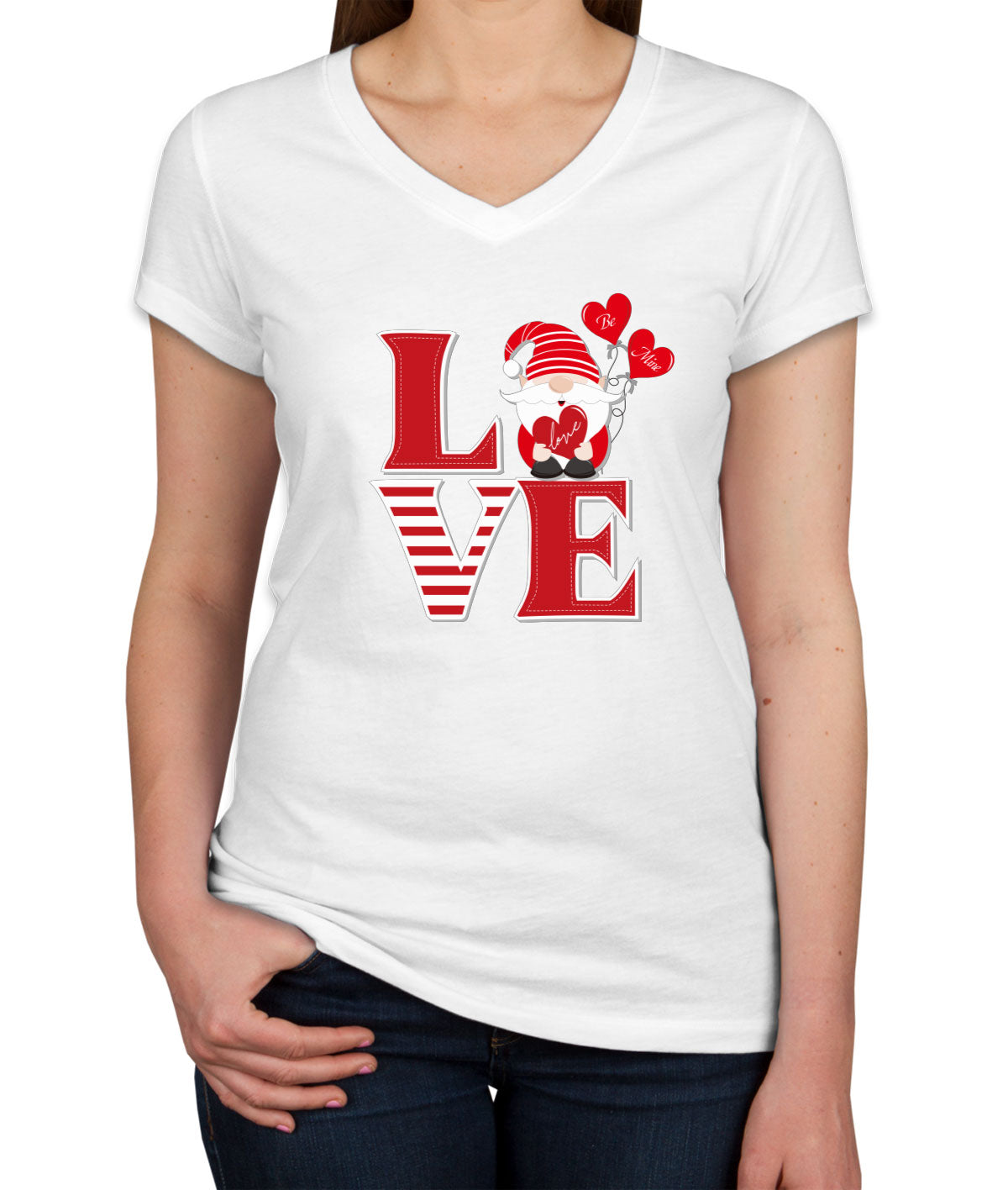 Cute Gnome Valentine's Day Women's V Neck T-shirt