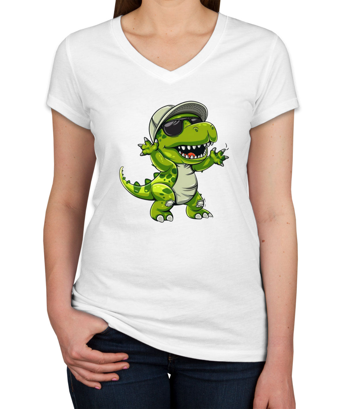 Dabbing Dinosaur Women's V Neck T-shirt