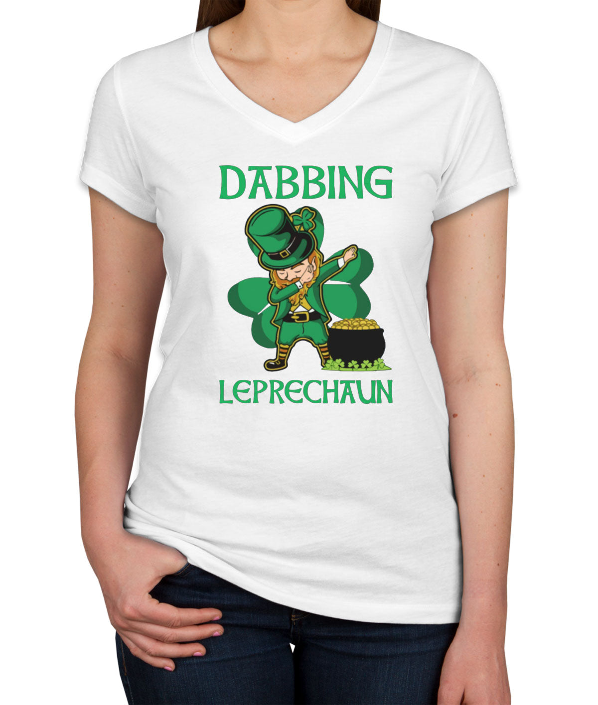 Dabbing Leprechaun St. Patrick's Day Women's V Neck T-shirt