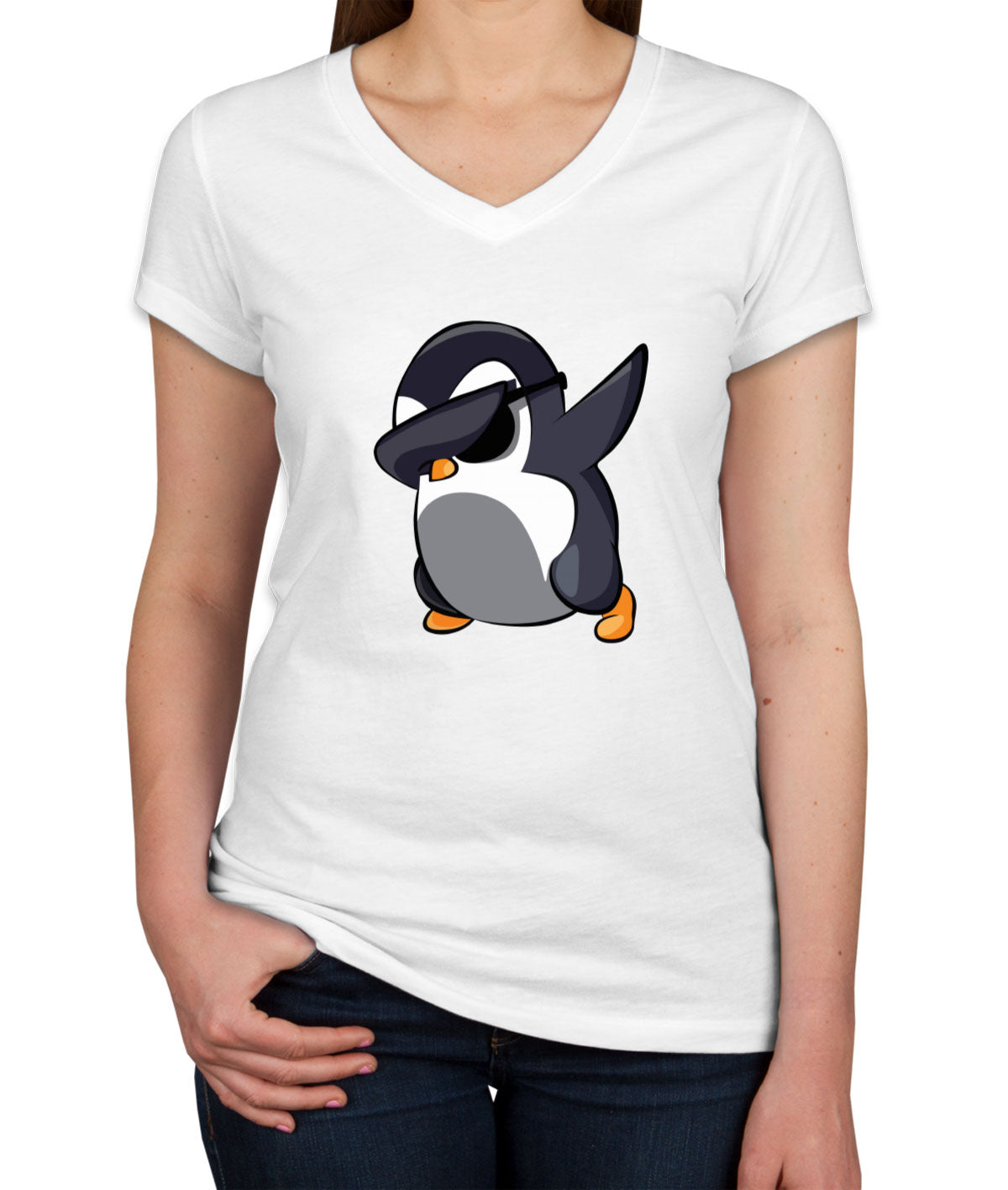 Dabbing Penguin Women's V Neck T-shirt