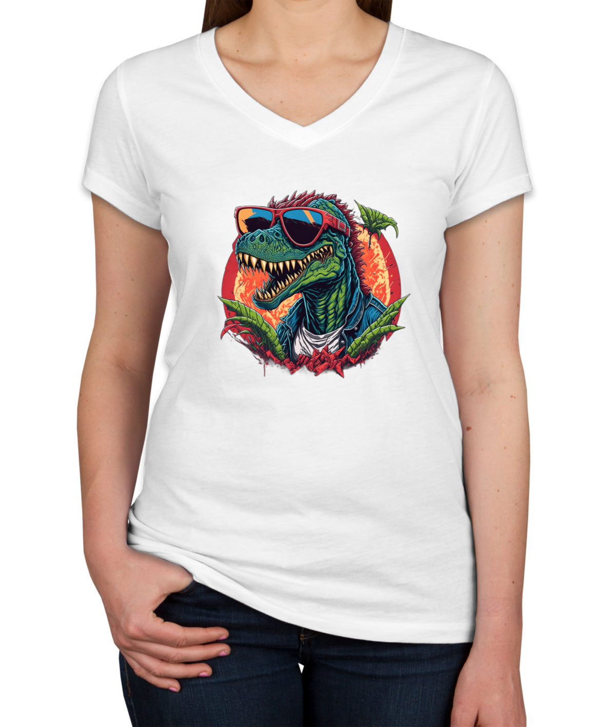 Colorful Dinosaur  Women's V Neck T-shirt