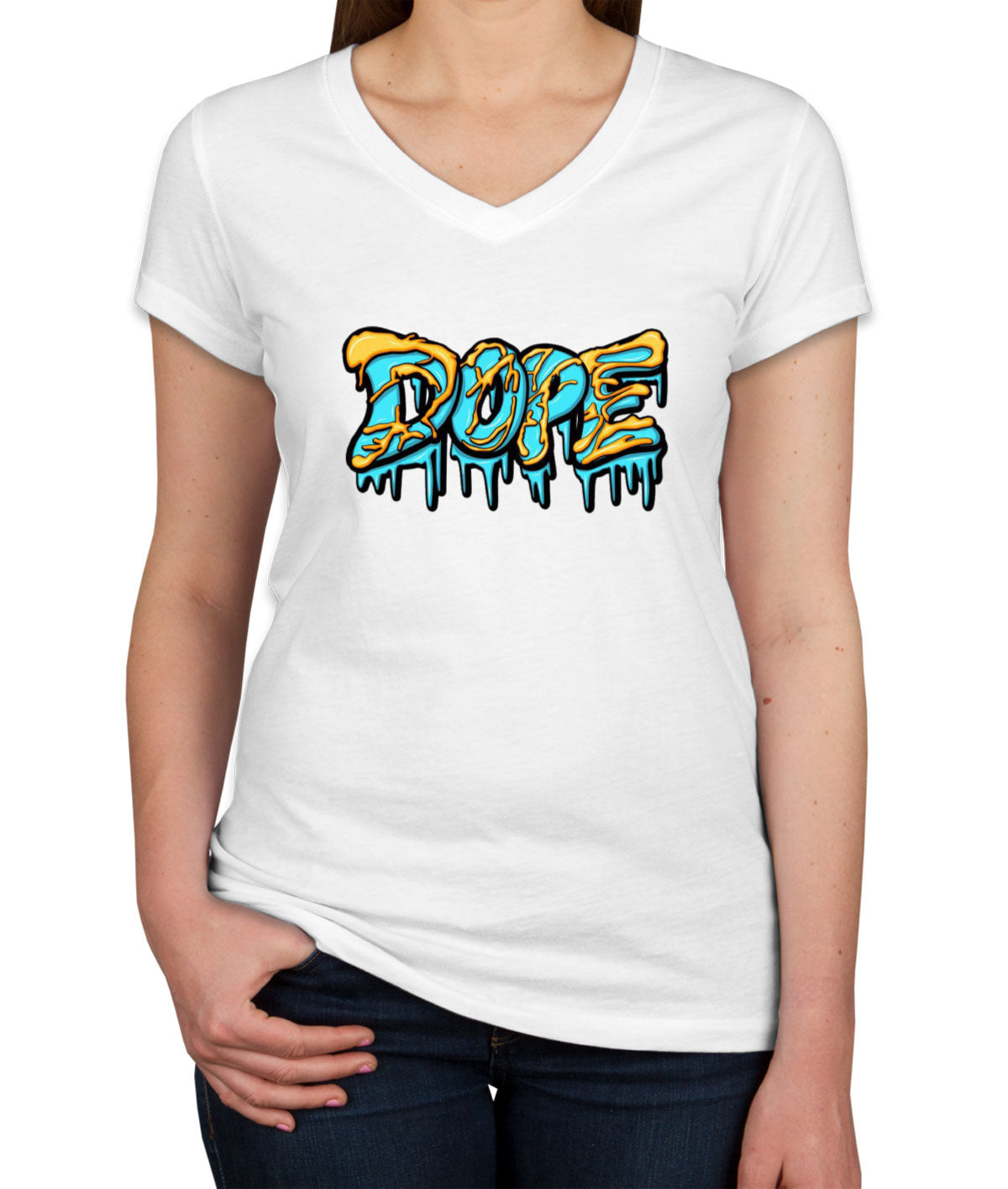 Dope Dripping Typography Women's V Neck T-shirt