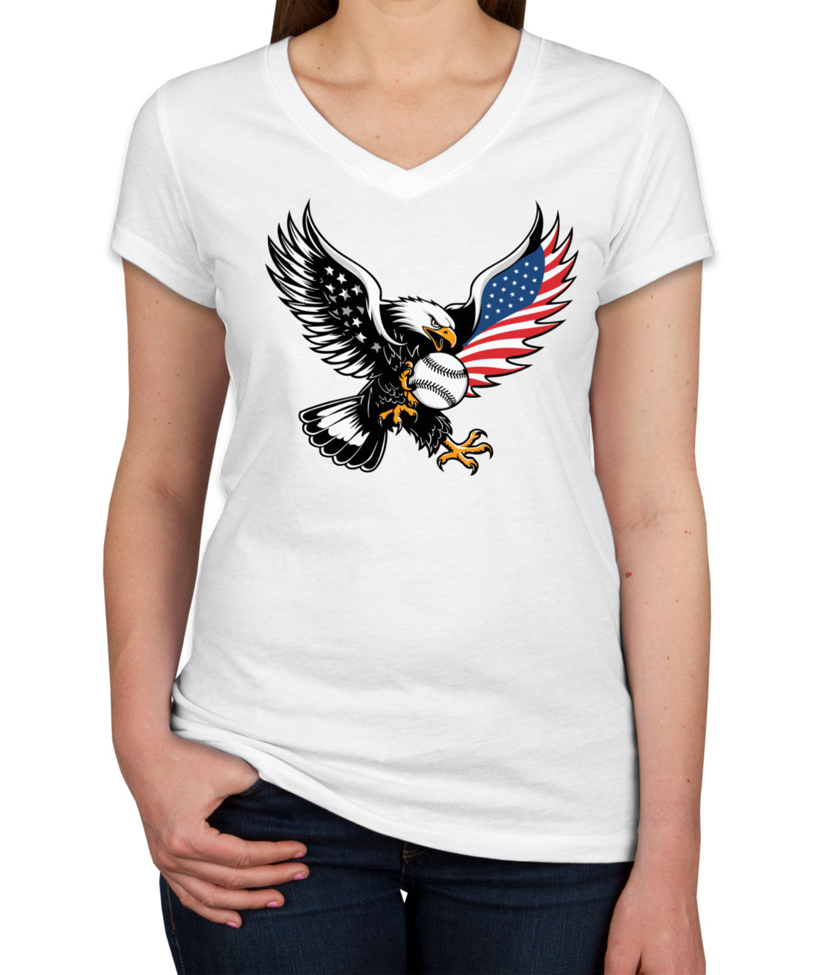 American Eagle Catching Baseball Women's V Neck T-shirt