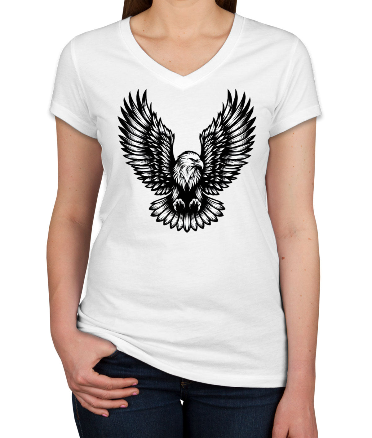 Eagle White And Black Women's V Neck T-shirt