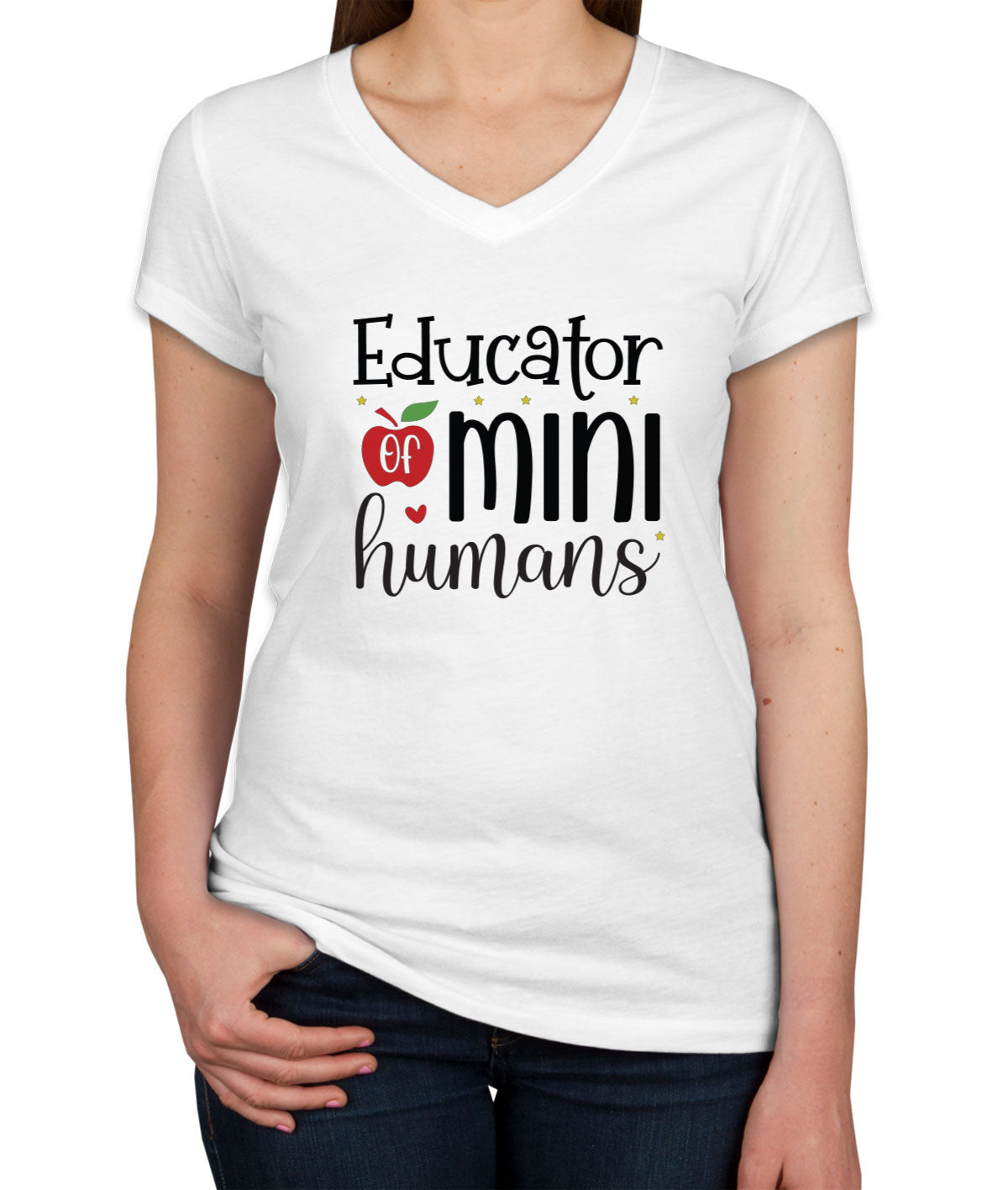 Educator Mini Humans Teacher Women's V Neck T-shirt