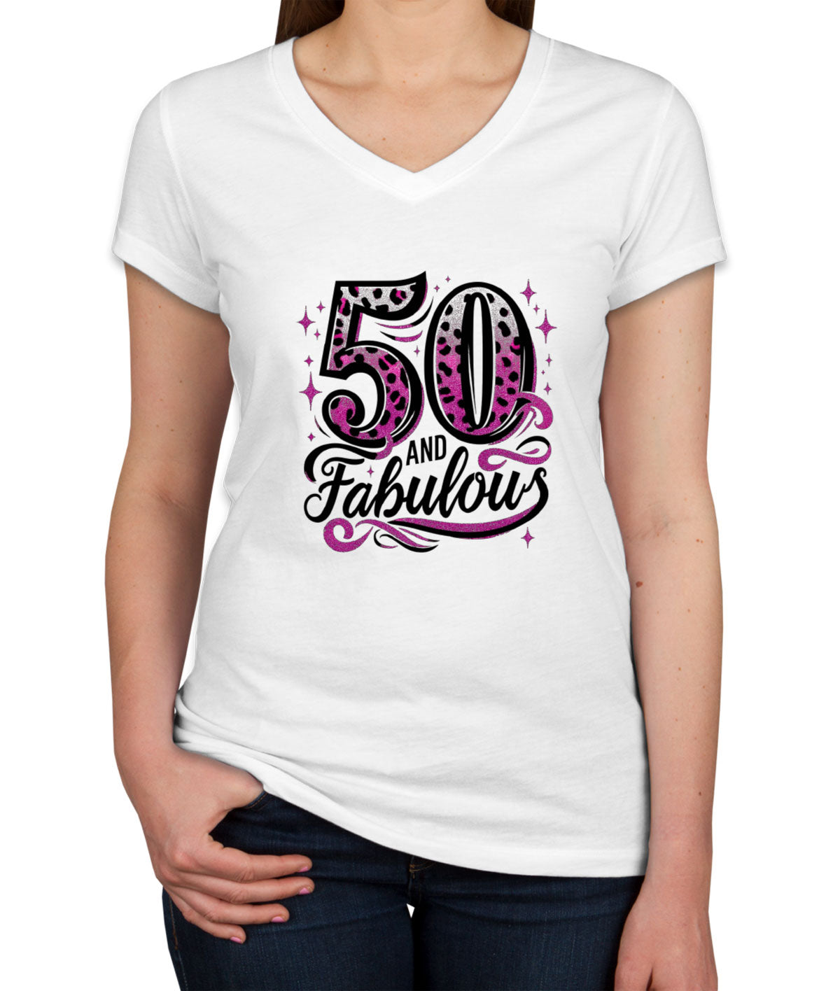 50 And Fabulous 50th Birthday Women's V Neck T-shirt
