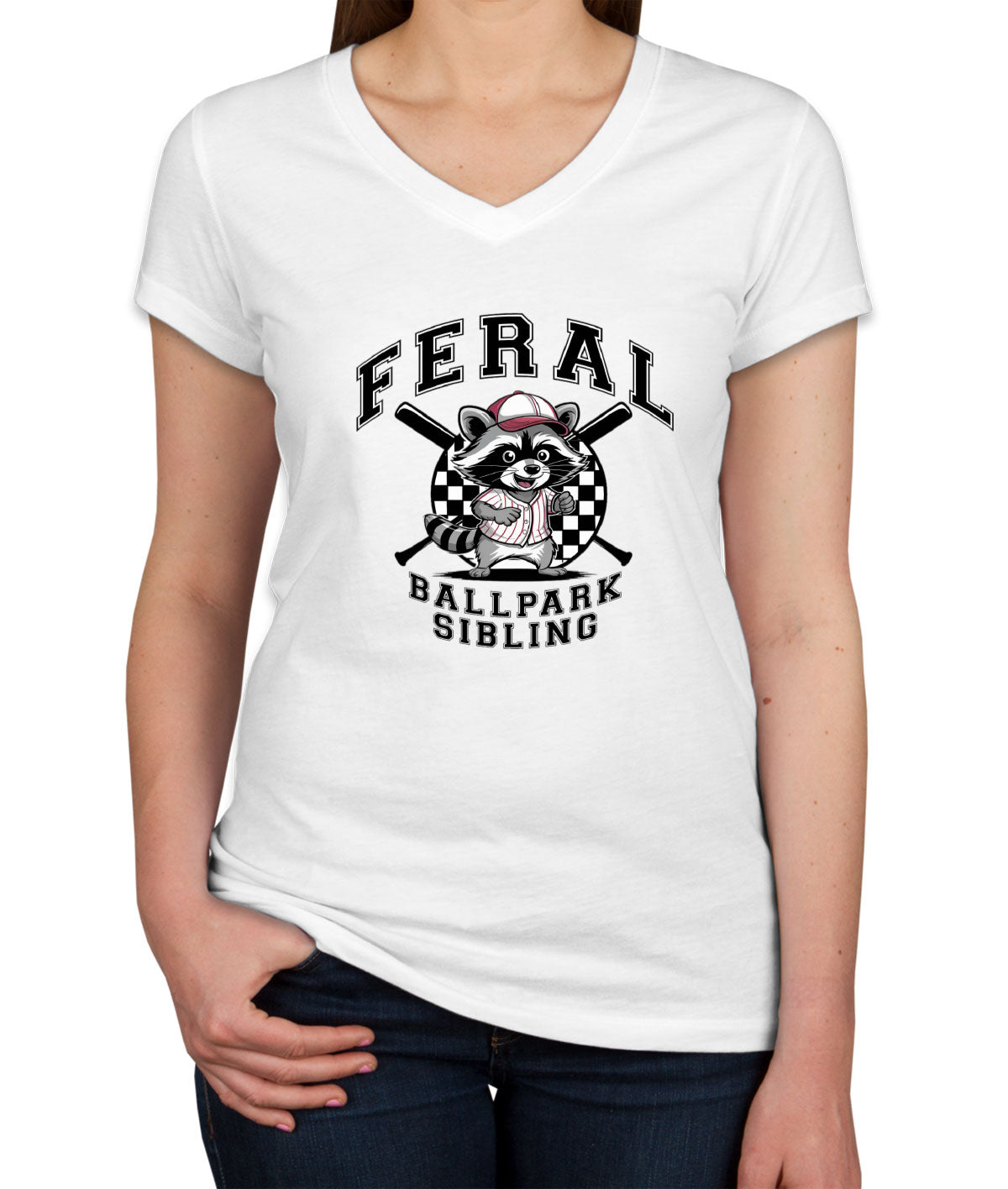 Feral Ballpark Sibling Baseball Women's V Neck T-shirt