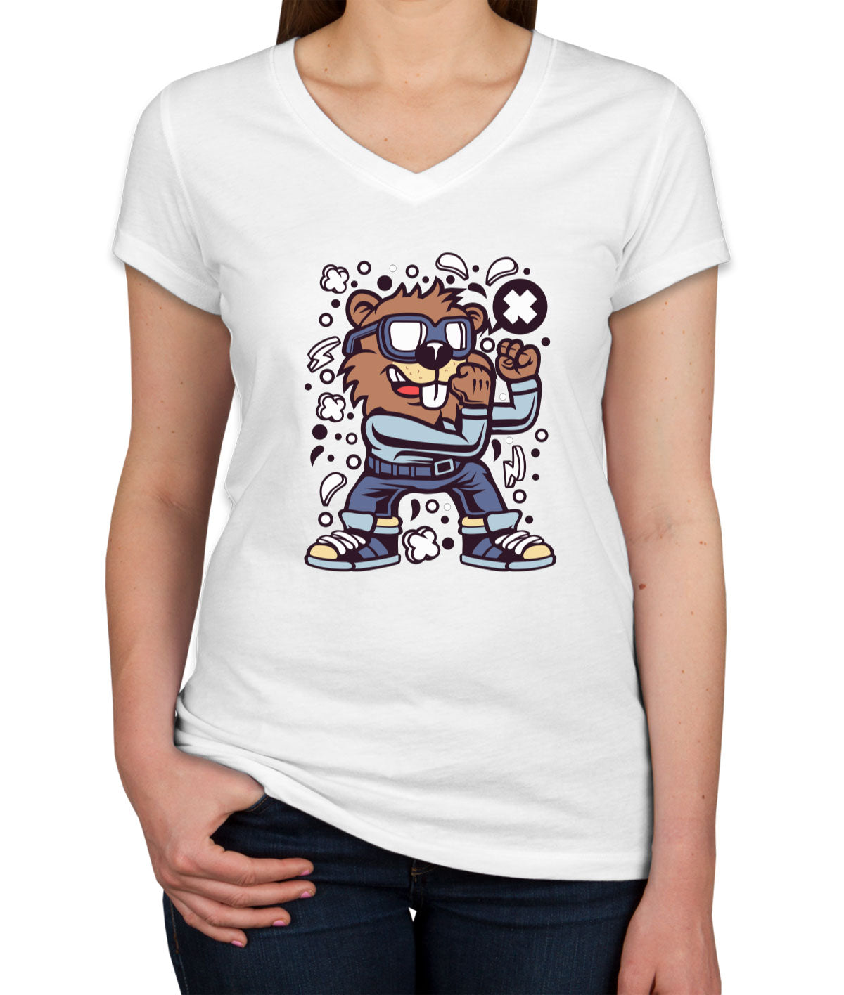 Fighter Beaver Women's V Neck T-shirt