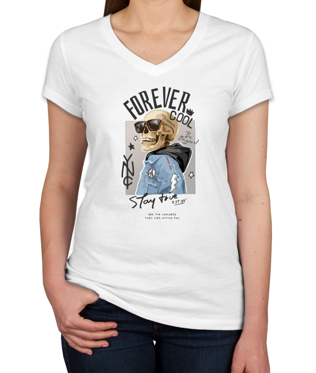 Forever Cool Skeleton Women's V Neck T-shirt