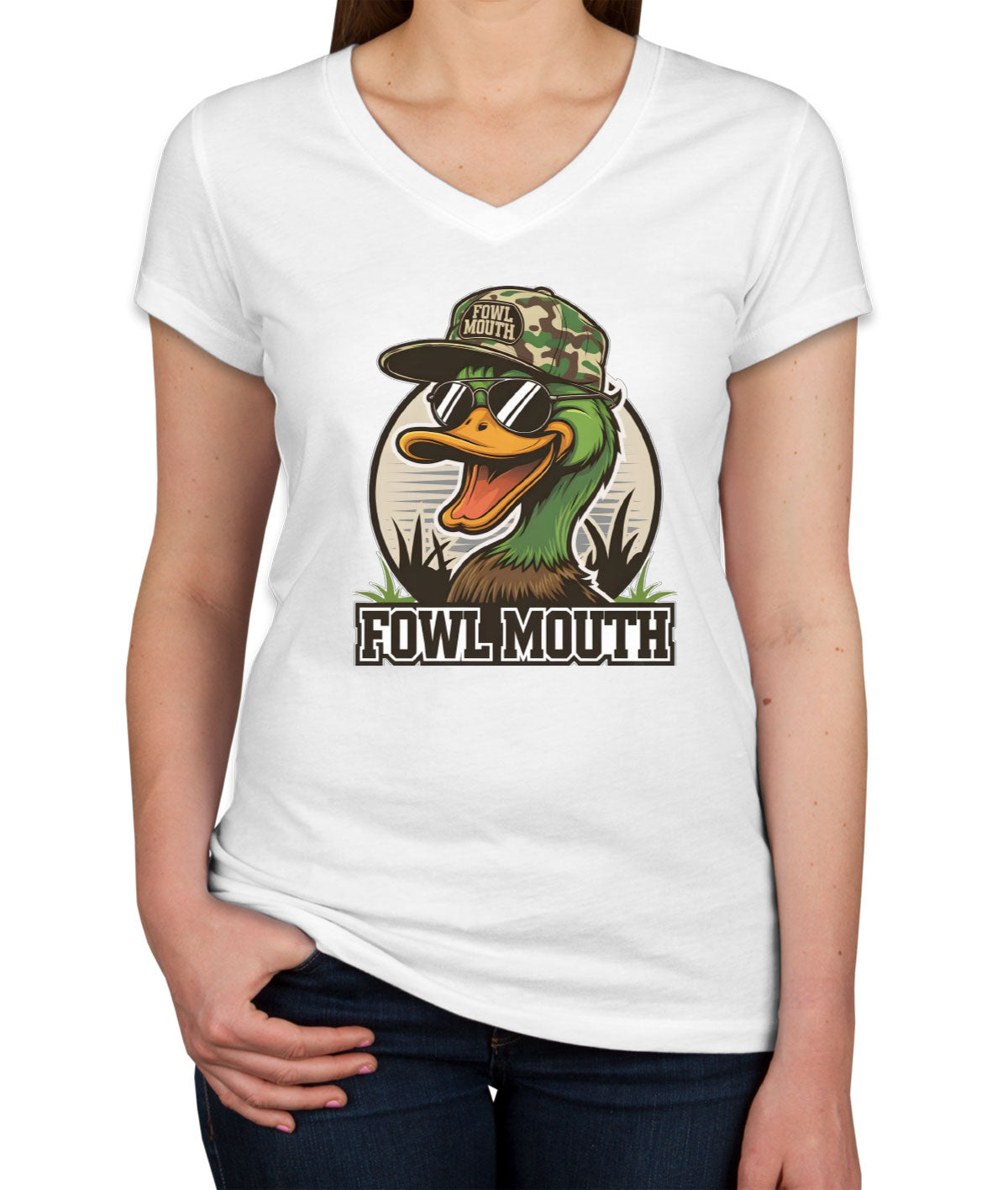 Fowl Mouth Duck Hunting Women's V Neck T-shirt