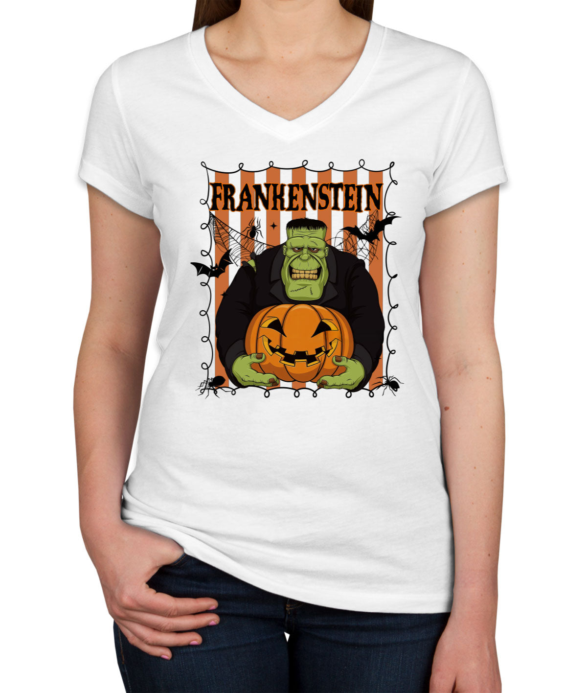 Frankenstein Horror Movie Character Halloween Women's V Neck T-shirt