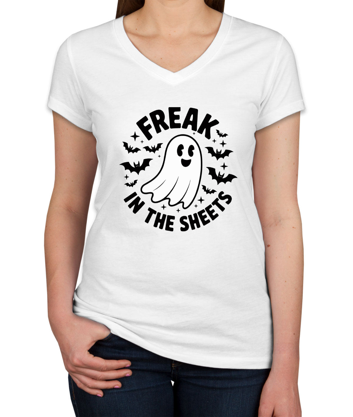 Freak In The Sheets Halloween Women's V Neck T-shirt