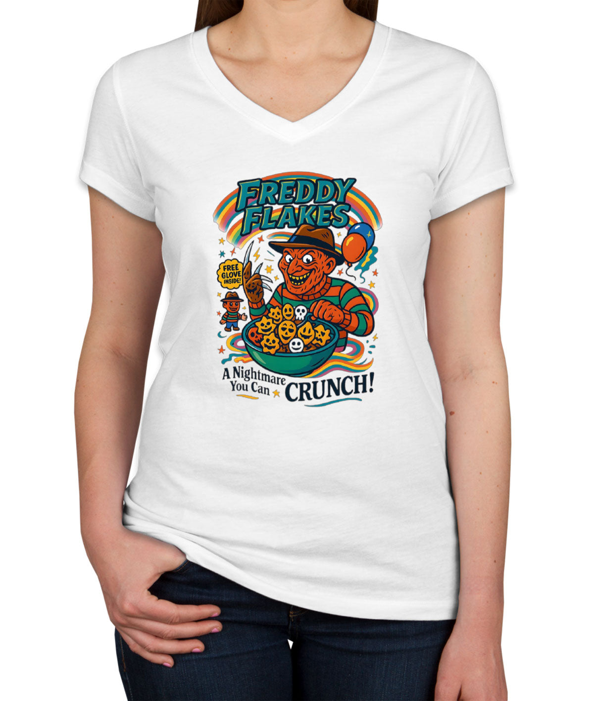 Freddy Flakes Halloween Women's V Neck T-shirt