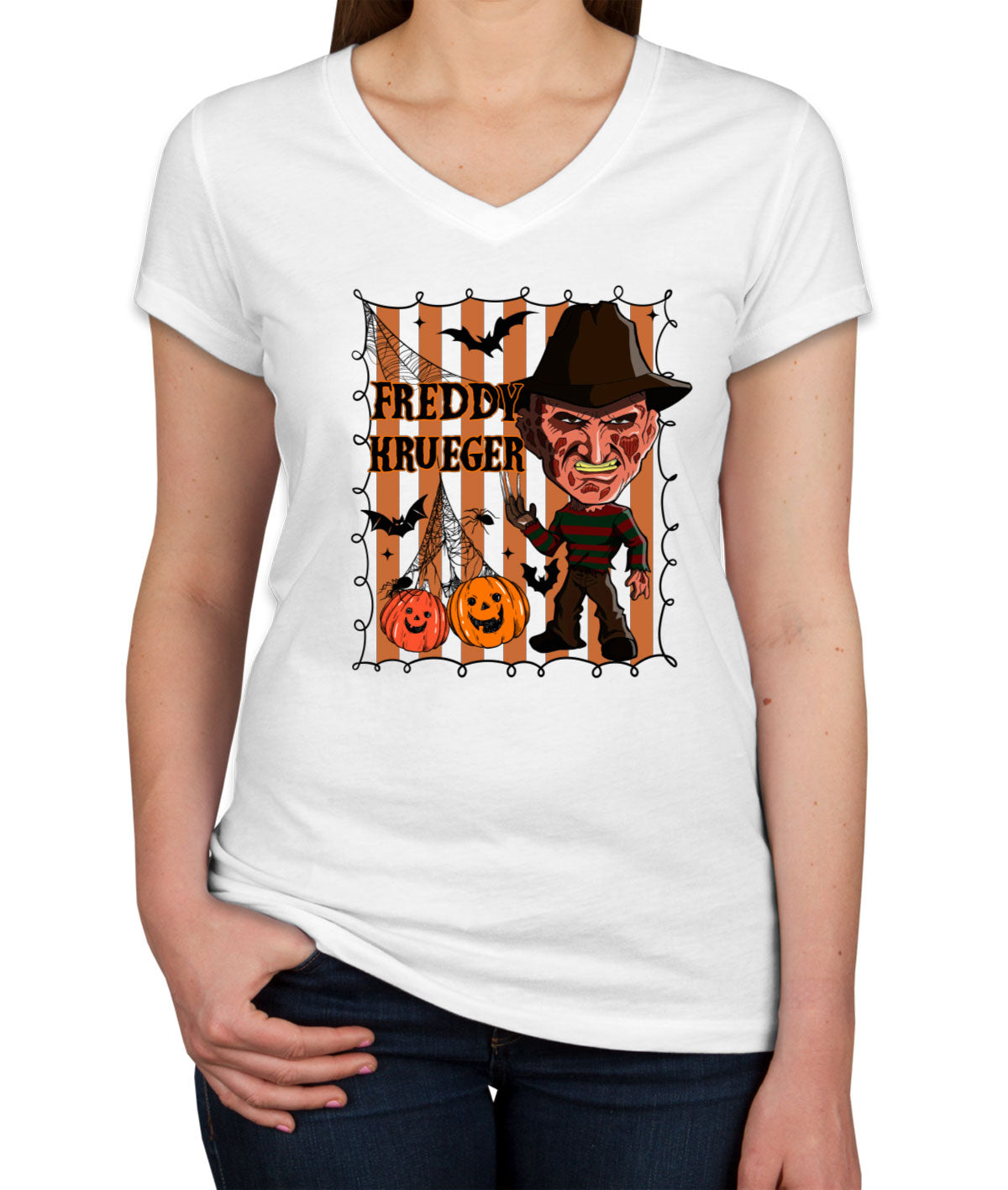 Freddy Horror Movie Character Halloween Women's V Neck T-shirt