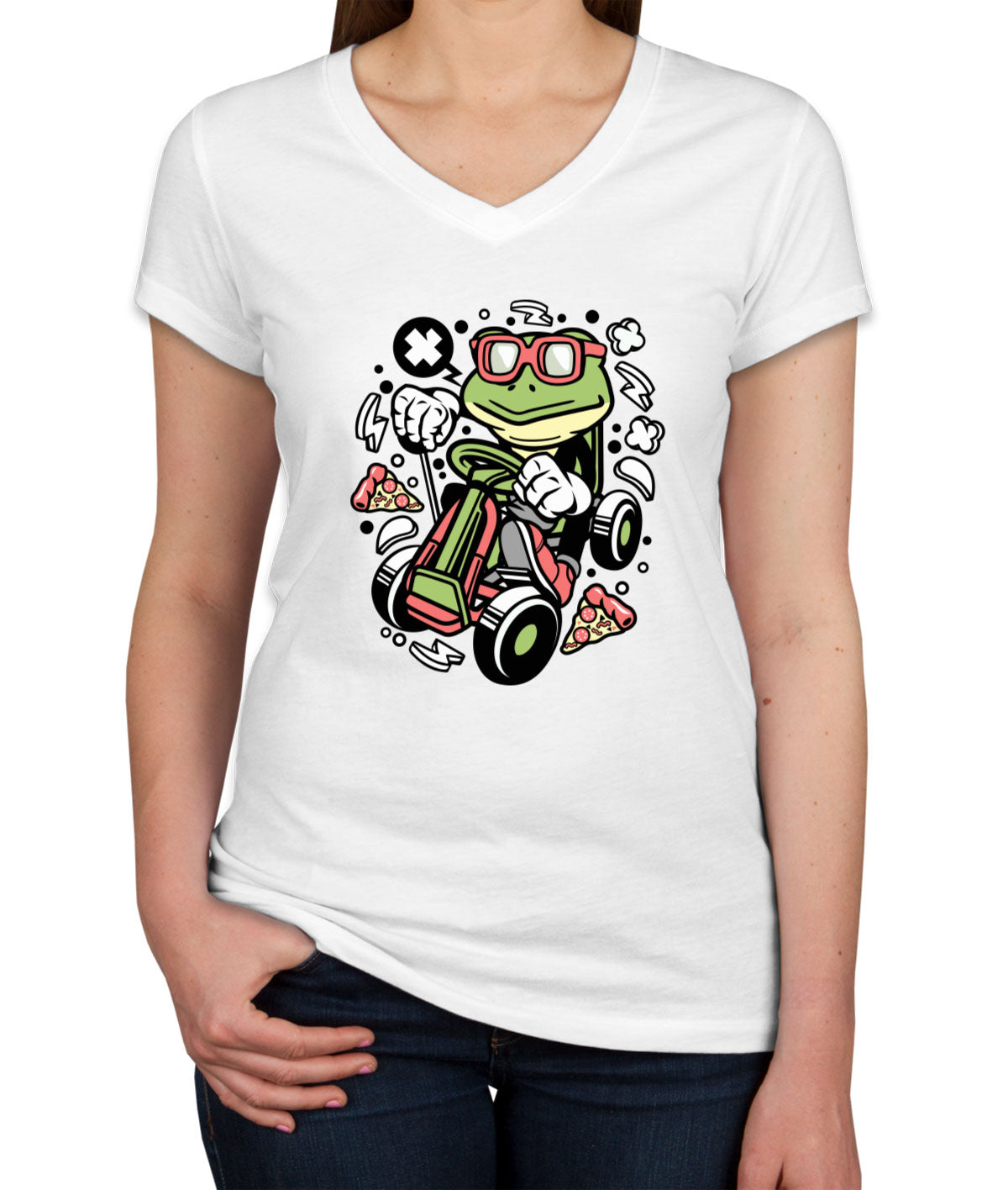 Frog GoKart Racer Women's V Neck T-shirt