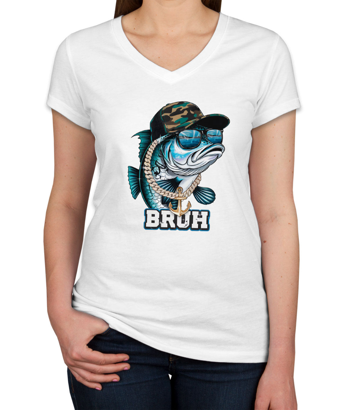 Funny Bass Fishing Women's V Neck T-shirt