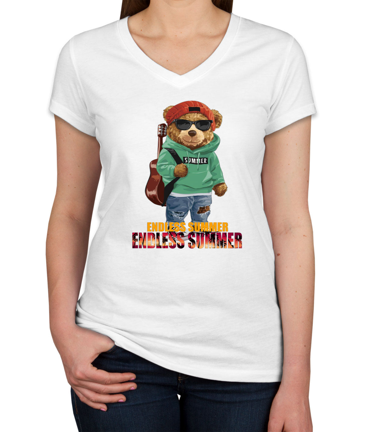 Funny Cool Bear Endless Summer Women's V Neck T-shirt