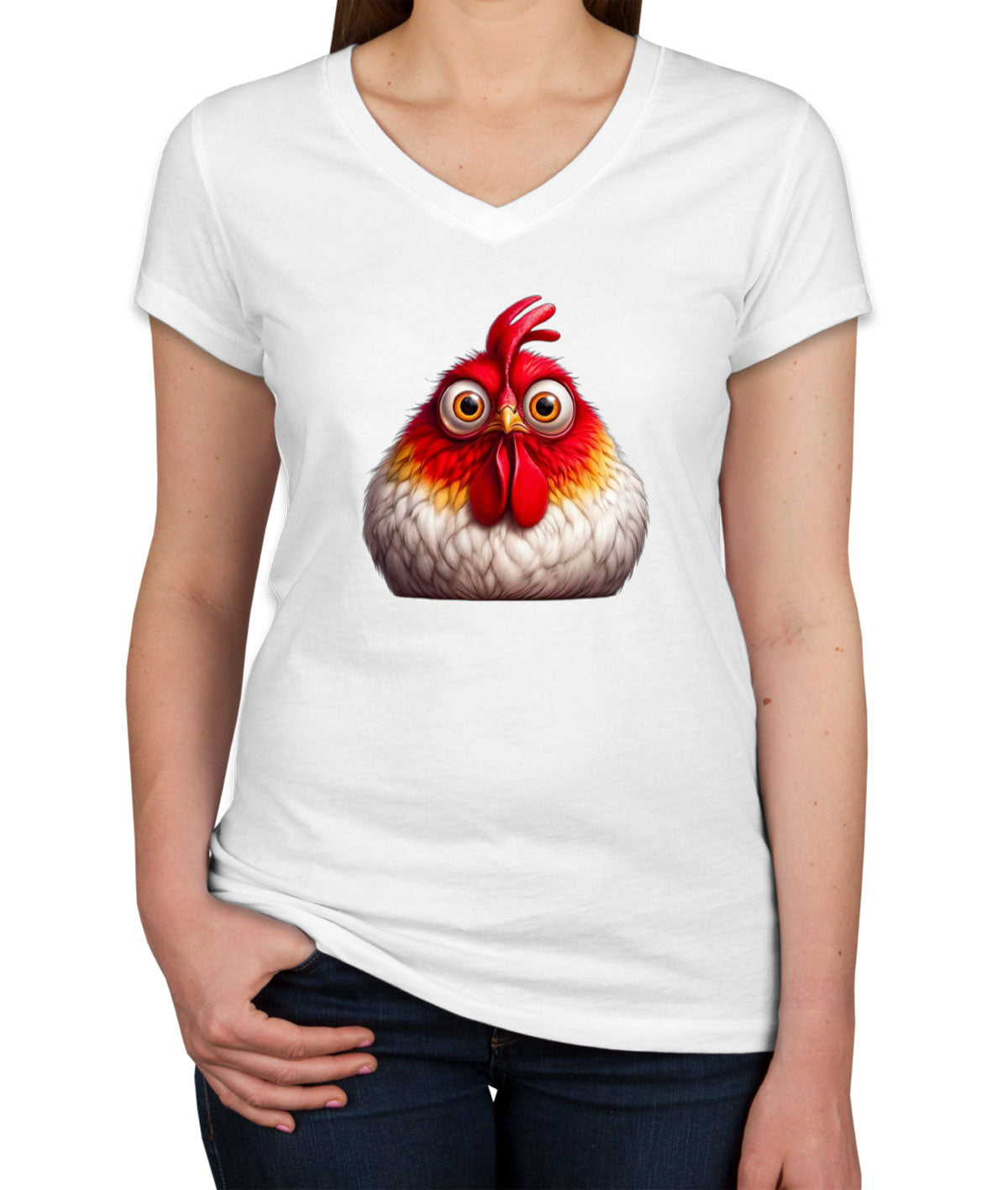 Funny Chicken Women's V Neck T-shirt