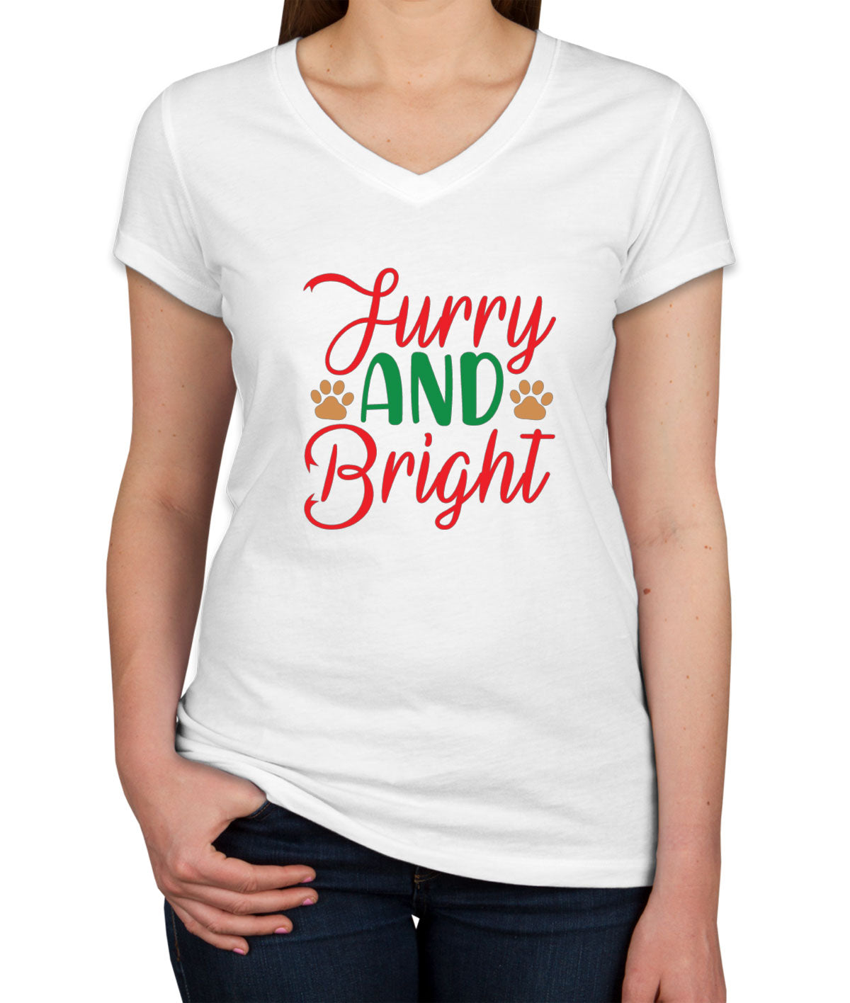 Furry And Bright Dog Paws Christmas Women's V Neck T-shirt