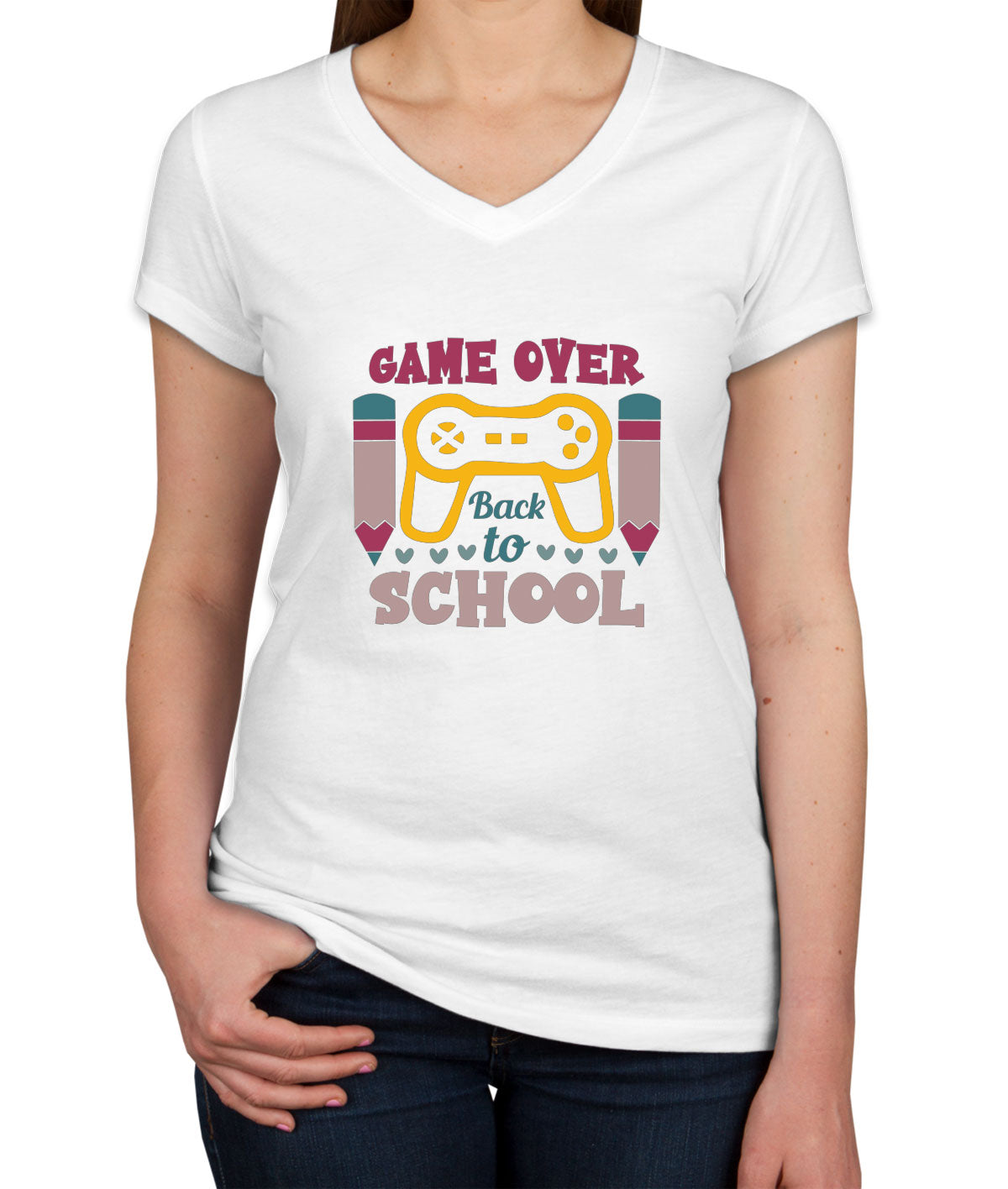 Game Over Back To School Women's V Neck T-shirt