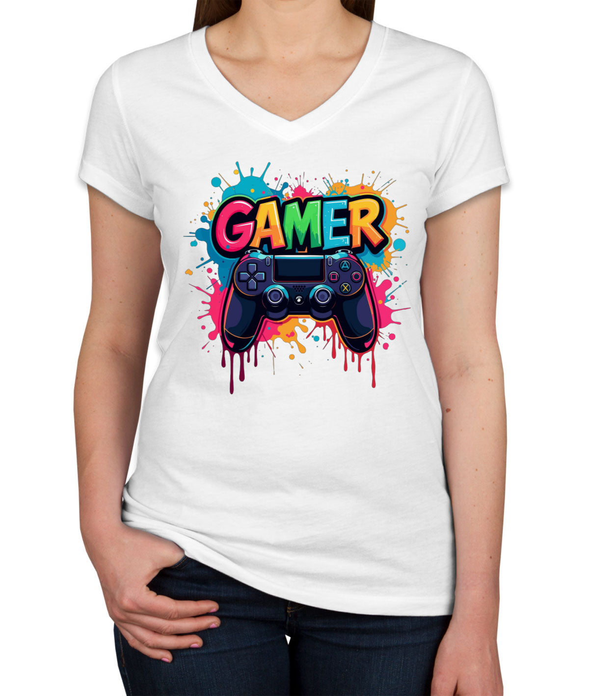 Gamer Gaming Console Women's V Neck T-shirt