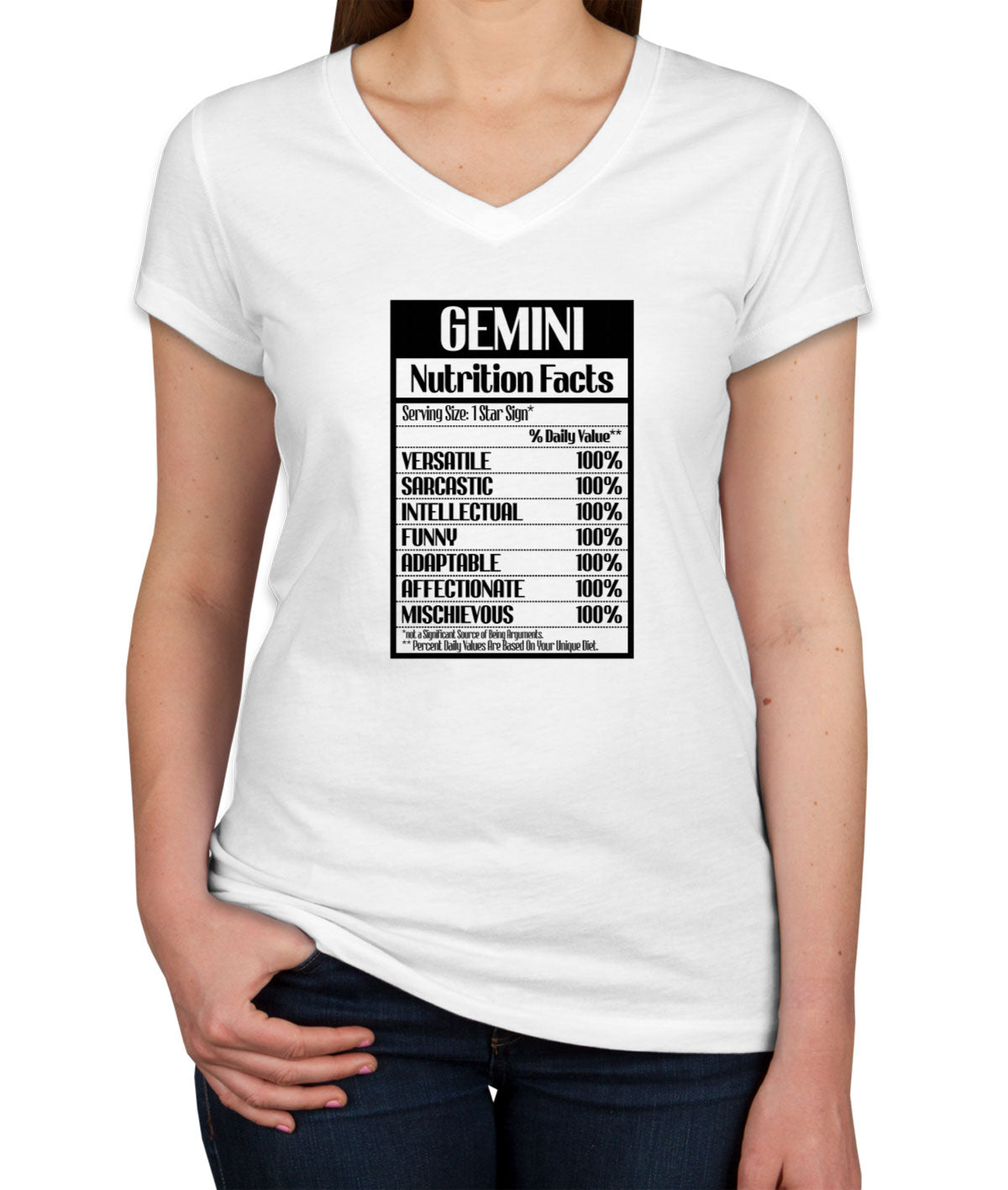 Gemini Zodiac Nutrition Facts Women's V Neck T-shirt