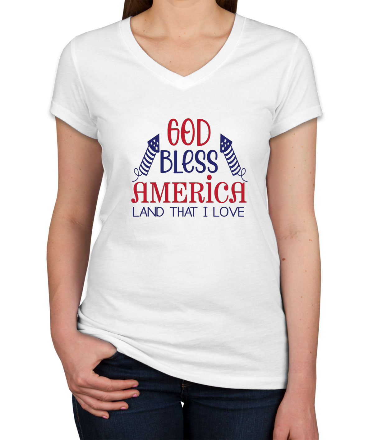 God Bless America Land That I Love Patriotic  Women's V Neck T-shirt