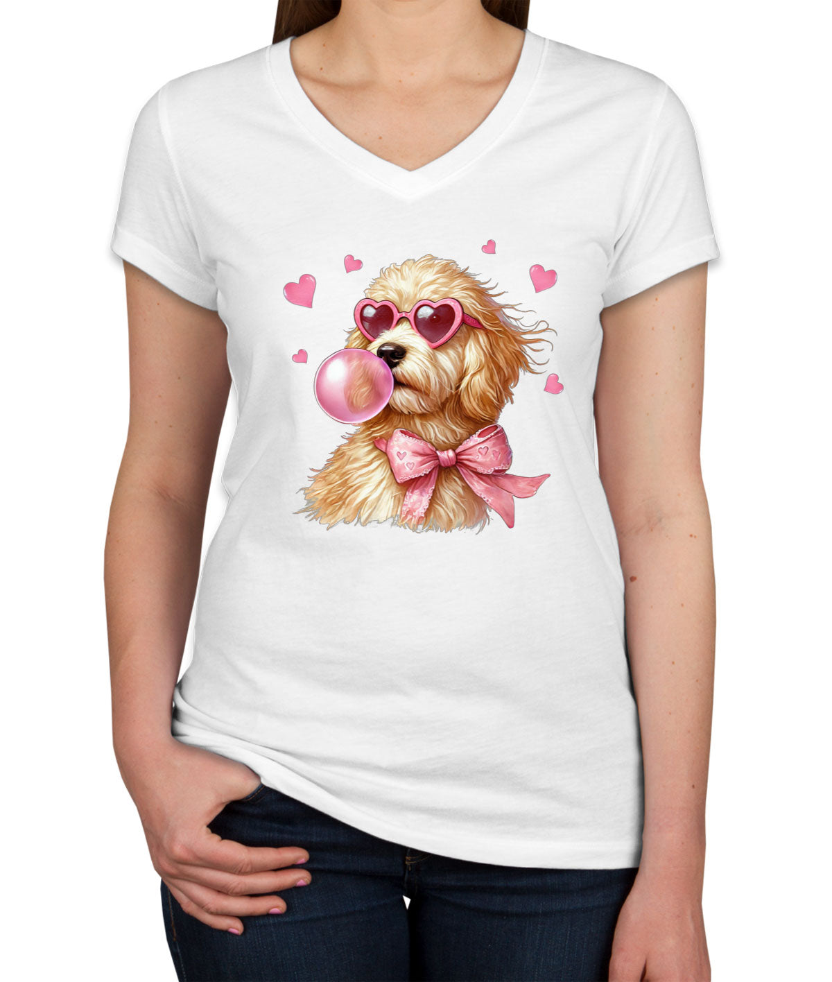 Golden Retriever Dog Valentine's Day Women's V Neck T-shirt