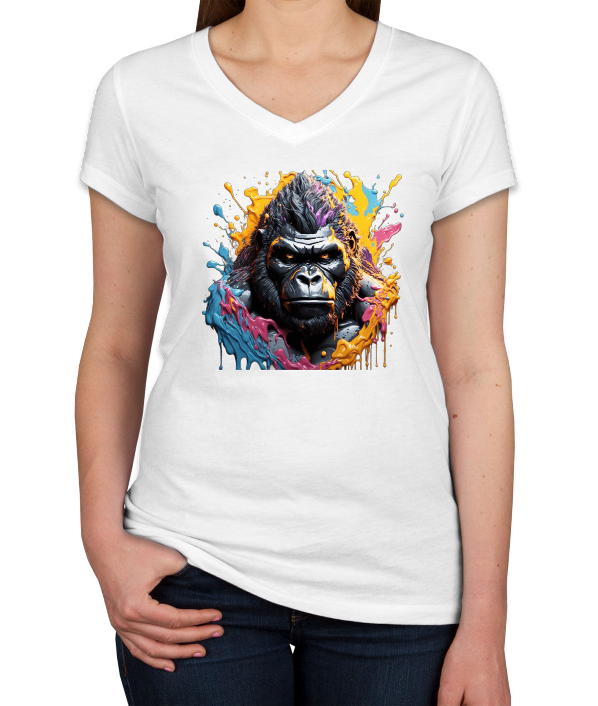 Colorful Gorilla Women's V Neck T-shirt