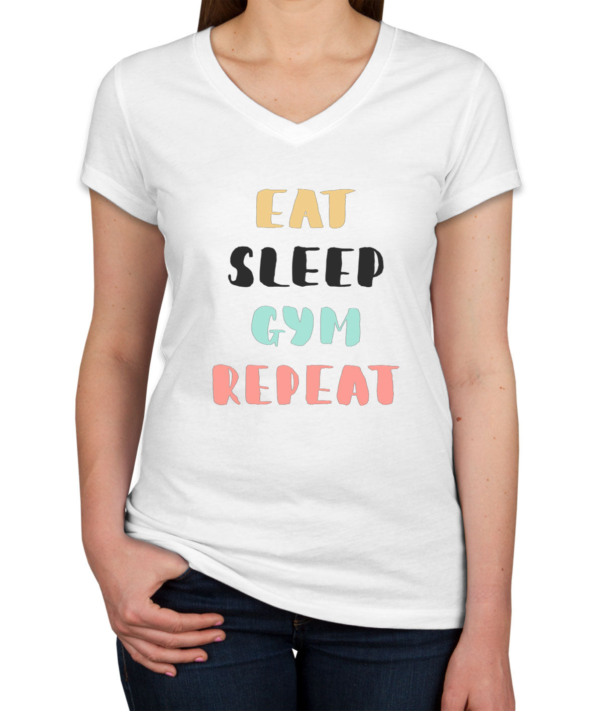 Eat Sleep Gym Repeat Women's V Neck T-shirt