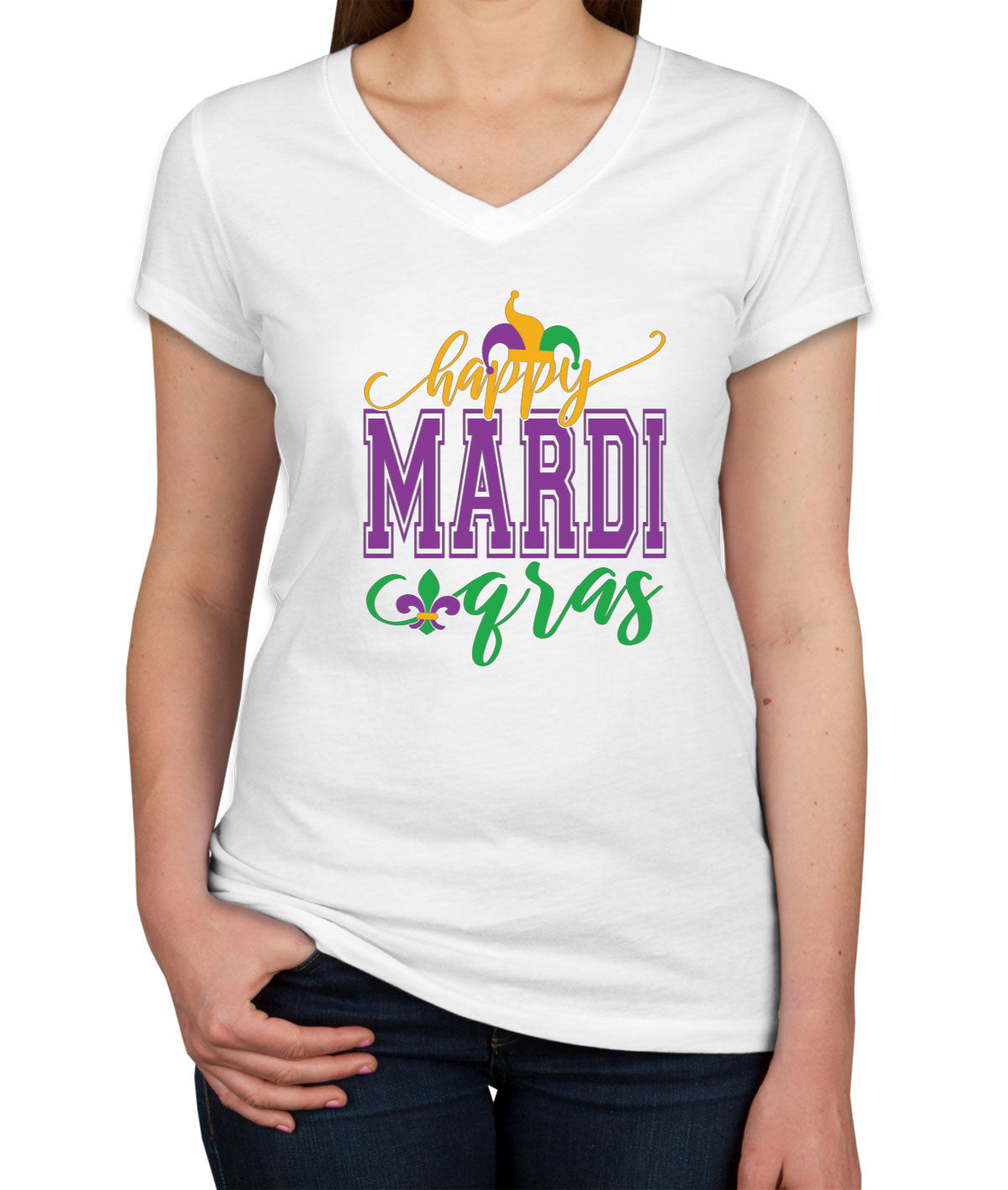 Happy Mardi Gras Women's V Neck T-shirt
