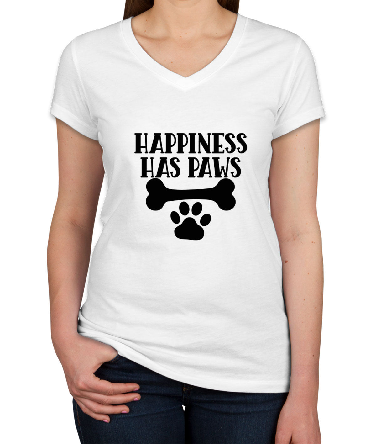 Happiness Has Paws Dog Women's V Neck T-shirt