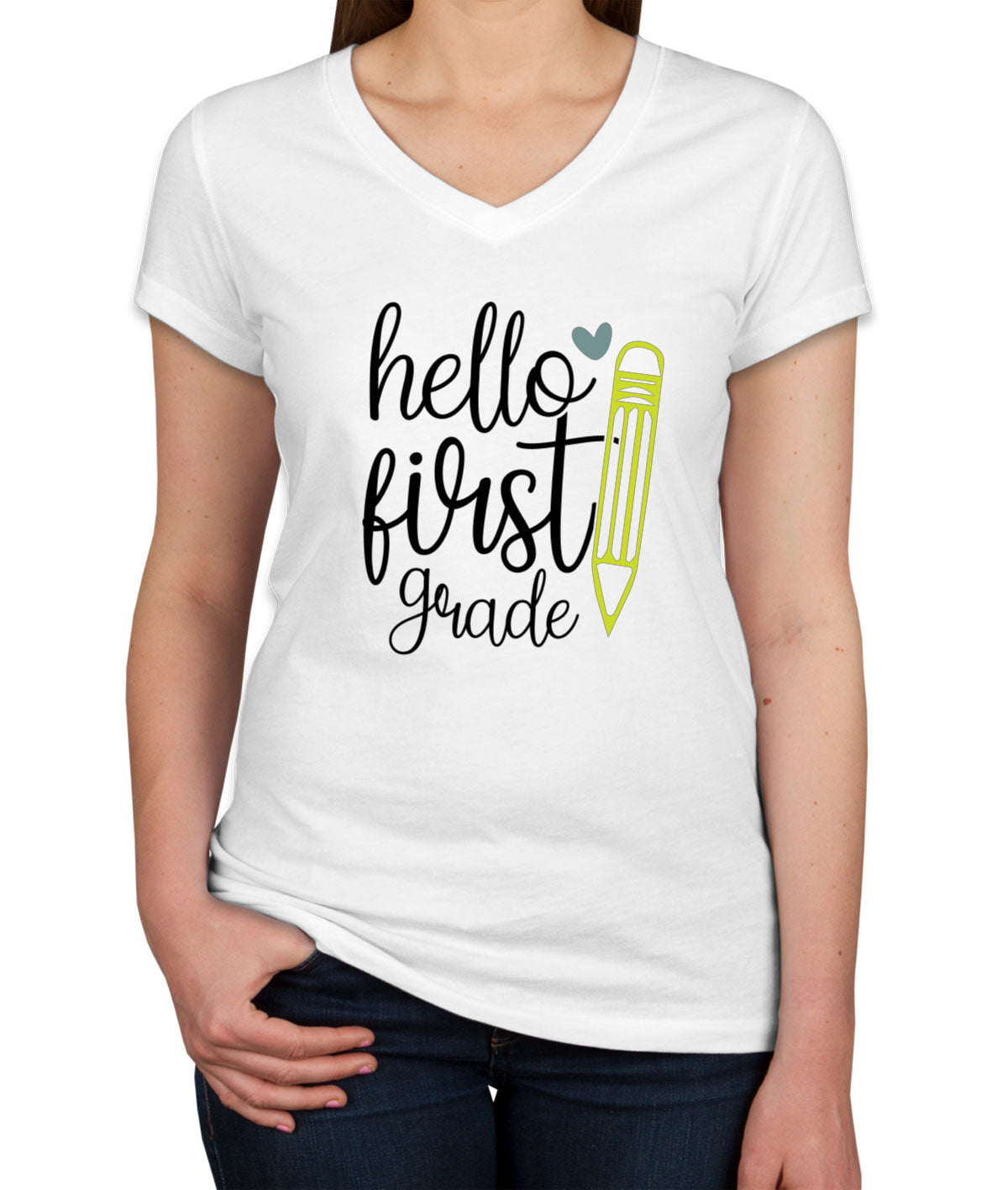 Hello First Grade Teacher Women's V Neck T-shirt