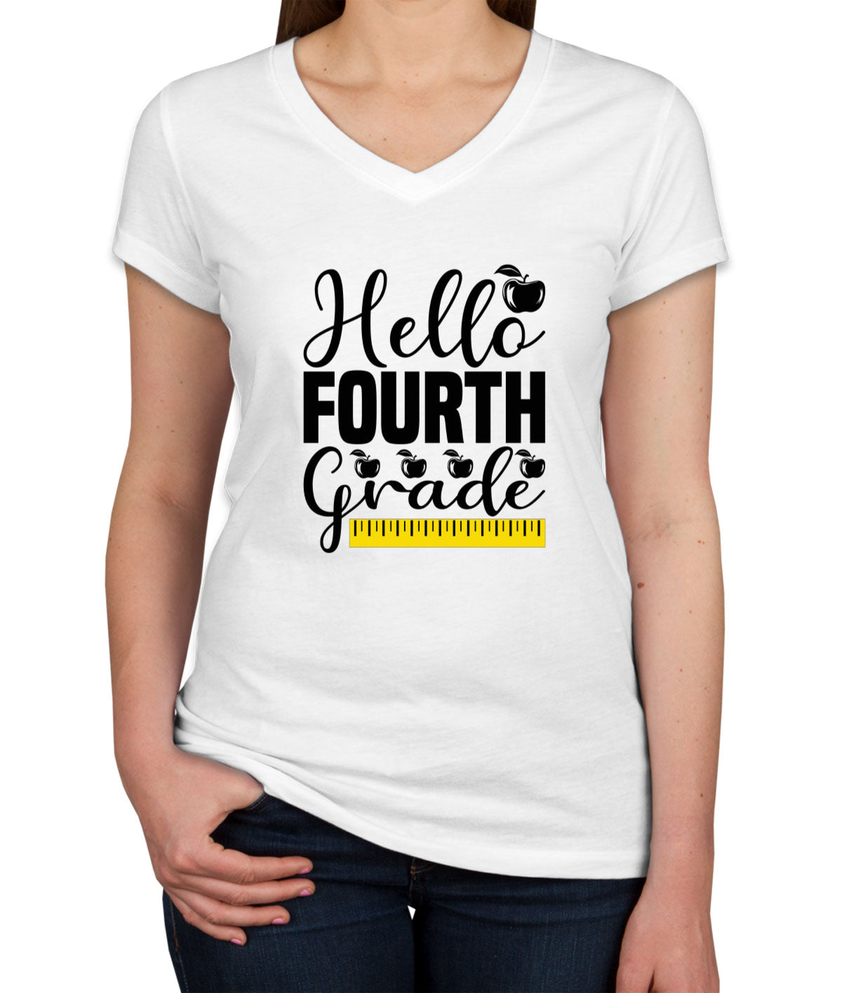 Hello Fourth Grade Teacher Women's V Neck T-shirt