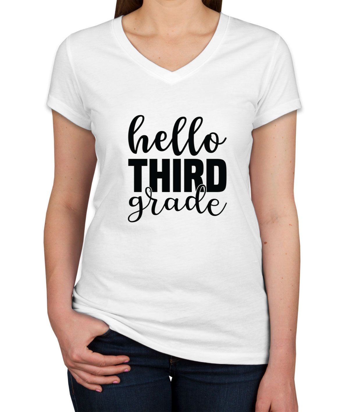 Hello Third Grade Teacher Women's V Neck T-shirt