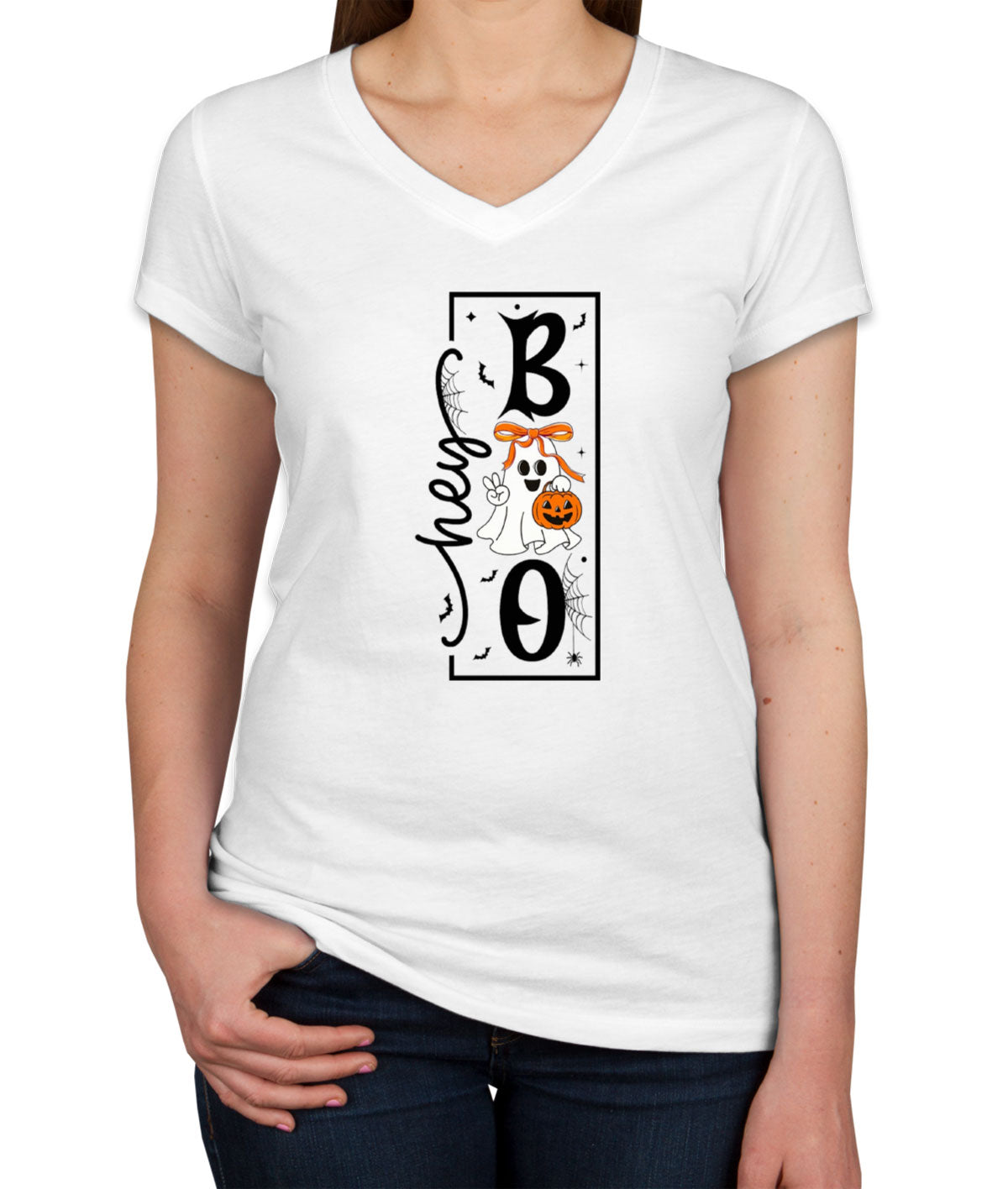 Hey Boo Halloween Women's V Neck T-shirt